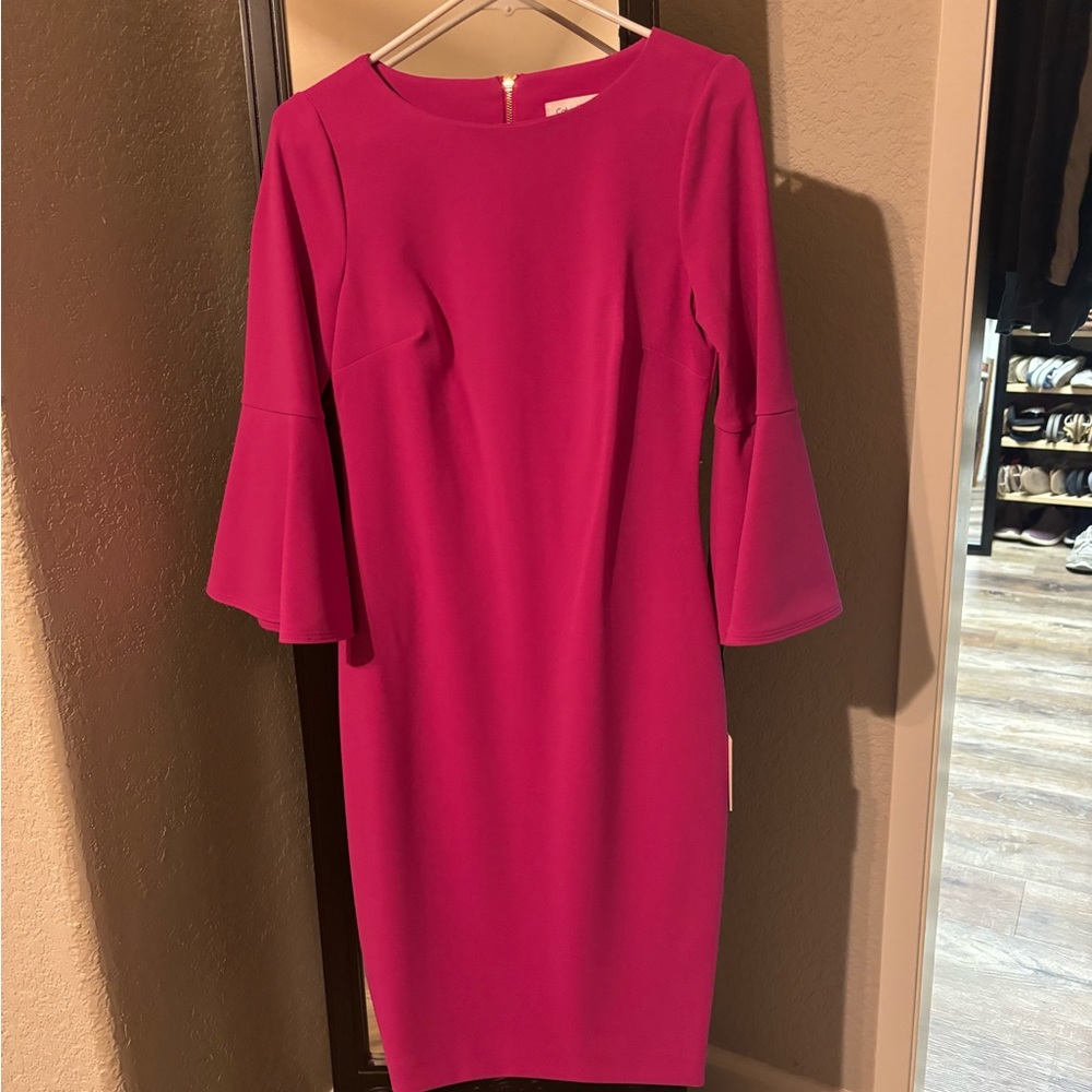 NEW Calvin Klein CK Dress Womens Bell Sleeve Sheath Knee Length Cocktail Size 4